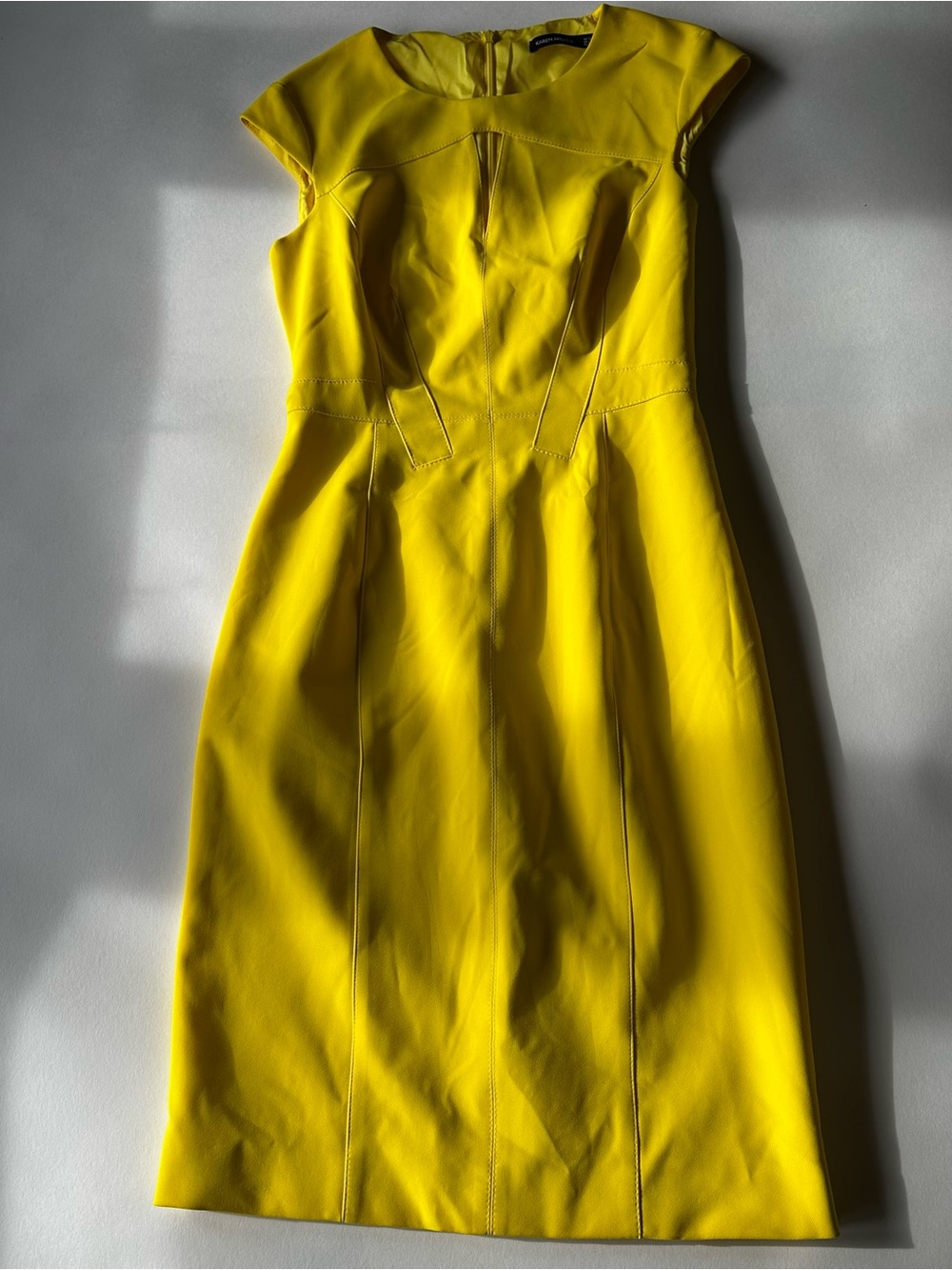 Karen Millen‎ Structured Sheath Dress Citron Yellow Cap Sleeve US 6 UK 10